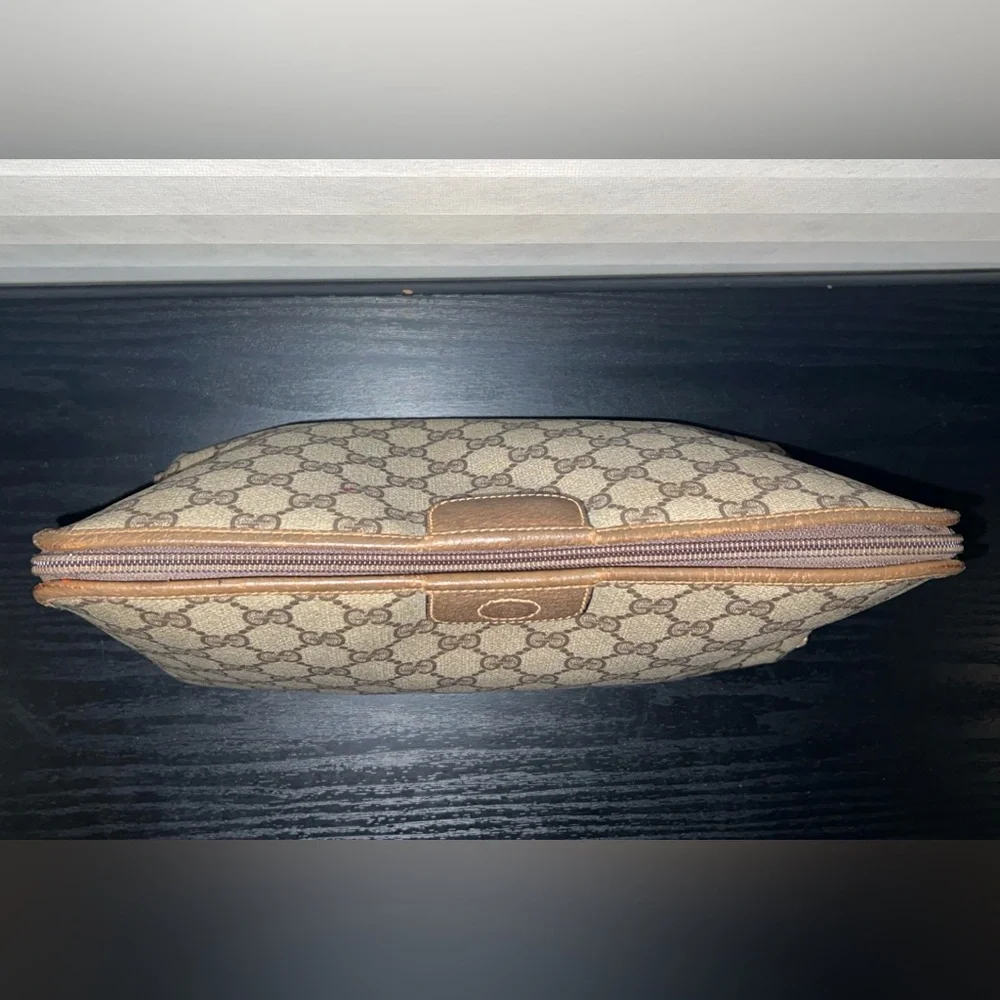 GUCCI Vintage Beige and Brown Canvas Monogram Clutch